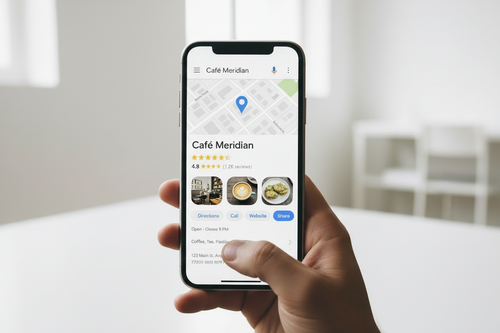 phone browsing business profile on google maps