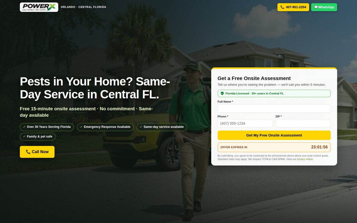 PowerX Pest Control landing page