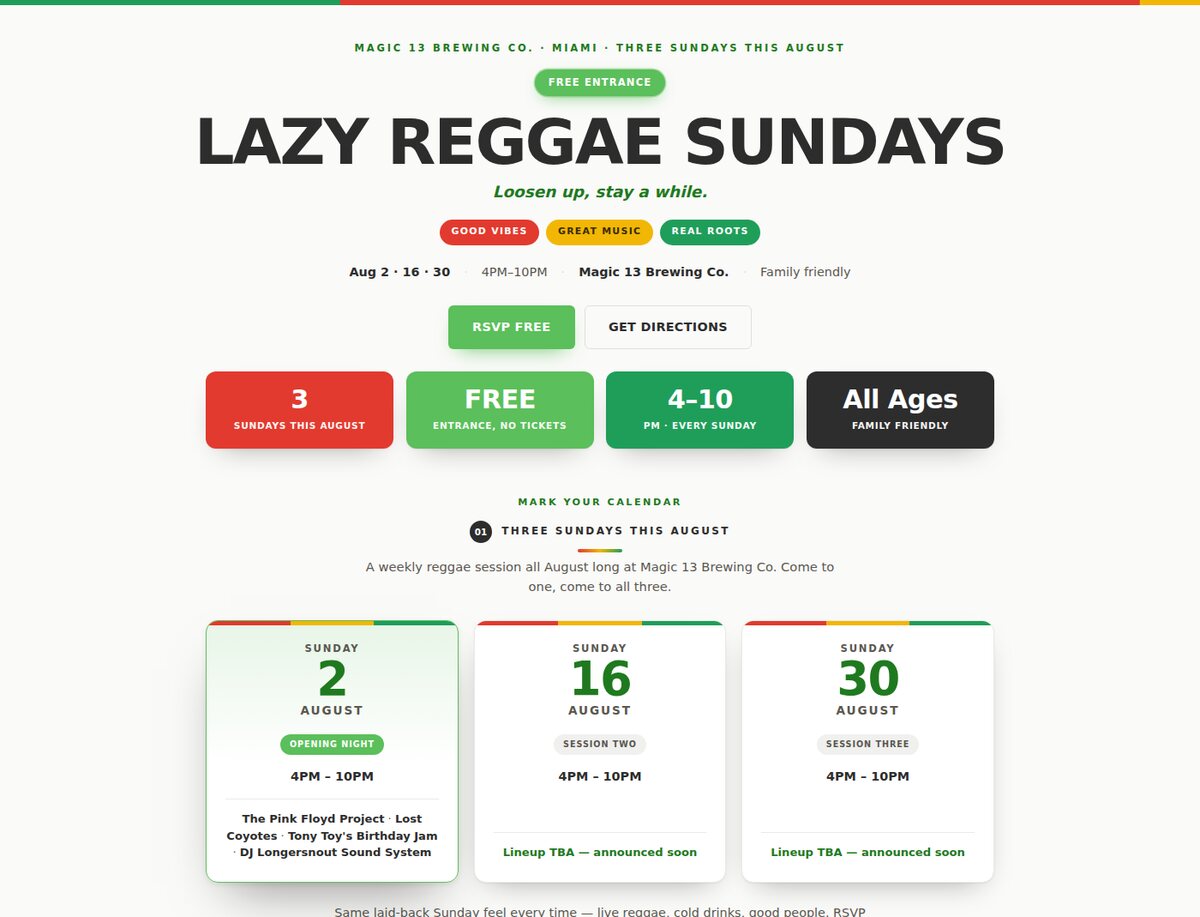Lazy Reggae Sundays event page